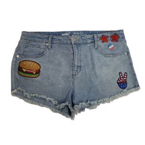 MOSSIMO jean shorts high rise distressed patch denim 16/33‎
